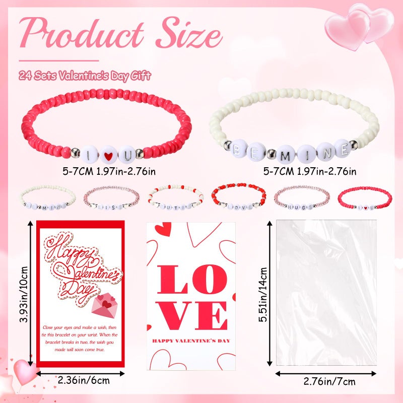 Quelay 24 Sets Galentine's Day Bracelets Bulk Valentine's Day Bead Bracelets with Happy Valentine Cards Galentines Friendship Gifts for Women Friends Exchange Gift Valentines Party Favors - Image 2