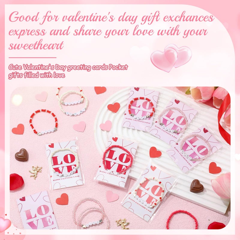 Quelay 24 Sets Galentine's Day Bracelets Bulk Valentine's Day Bead Bracelets with Happy Valentine Cards Galentines Friendship Gifts for Women Friends Exchange Gift Valentines Party Favors - Image 4