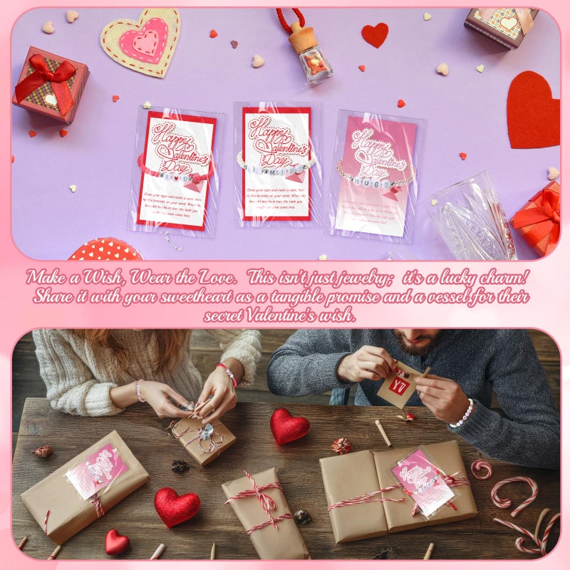 Quelay 24 Sets Galentine's Day Bracelets Bulk Valentine's Day Bead Bracelets with Happy Valentine Cards Galentines Friendship Gifts for Women Friends Exchange Gift Valentines Party Favors - Image 5
