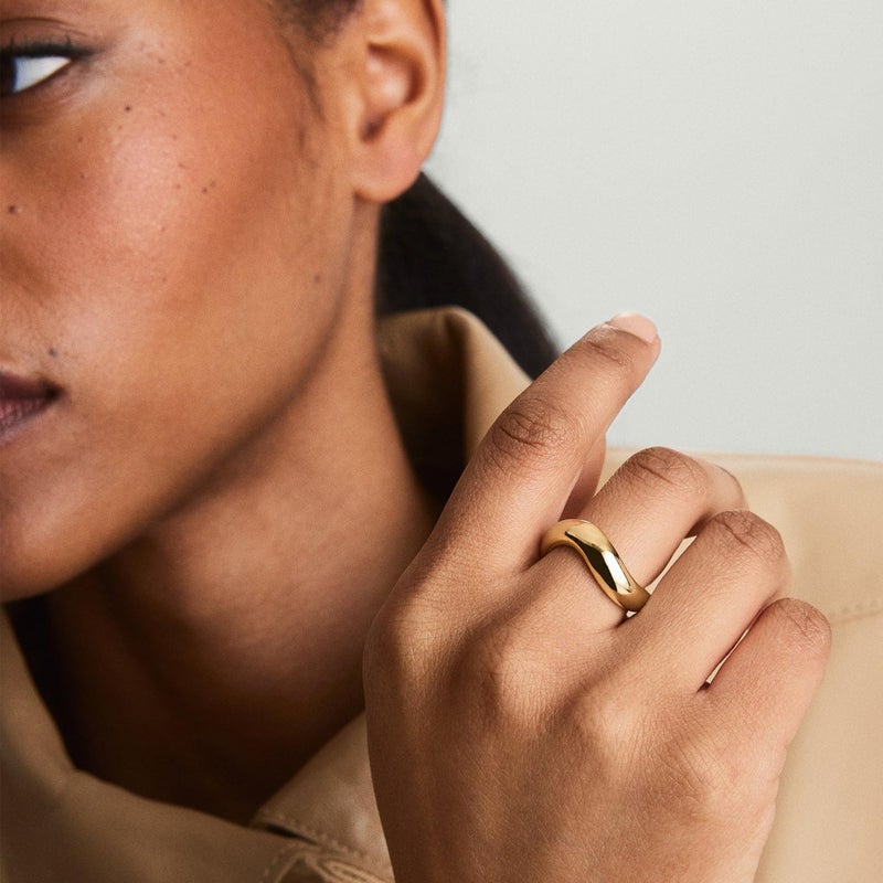 NOKMIT Chunky Wavy Dome Rings for Women, 14K Gold Filled Statement Bold Twisted Wave Bands, Stackable Thumb Ring, High Polish Non Tarnish Comfort Fit Size 6-10 (Gold, 7) - Image 2