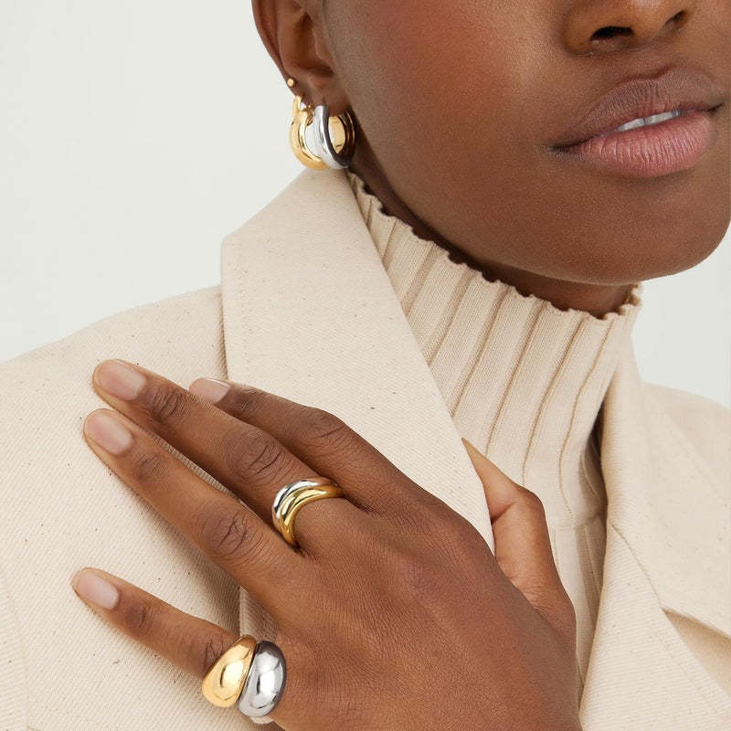 NOKMIT Chunky Wavy Dome Rings for Women, 14K Gold Filled Statement Bold Twisted Wave Bands, Stackable Thumb Ring, High Polish Non Tarnish Comfort Fit Size 6-10 (Gold, 7) - Image 3