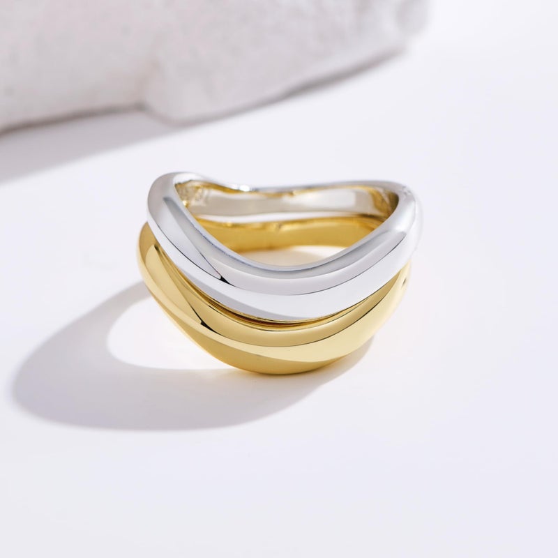 NOKMIT Chunky Wavy Dome Rings for Women, 14K Gold Filled Statement Bold Twisted Wave Bands, Stackable Thumb Ring, High Polish Non Tarnish Comfort Fit Size 6-10 (Gold, 7) - Image 4