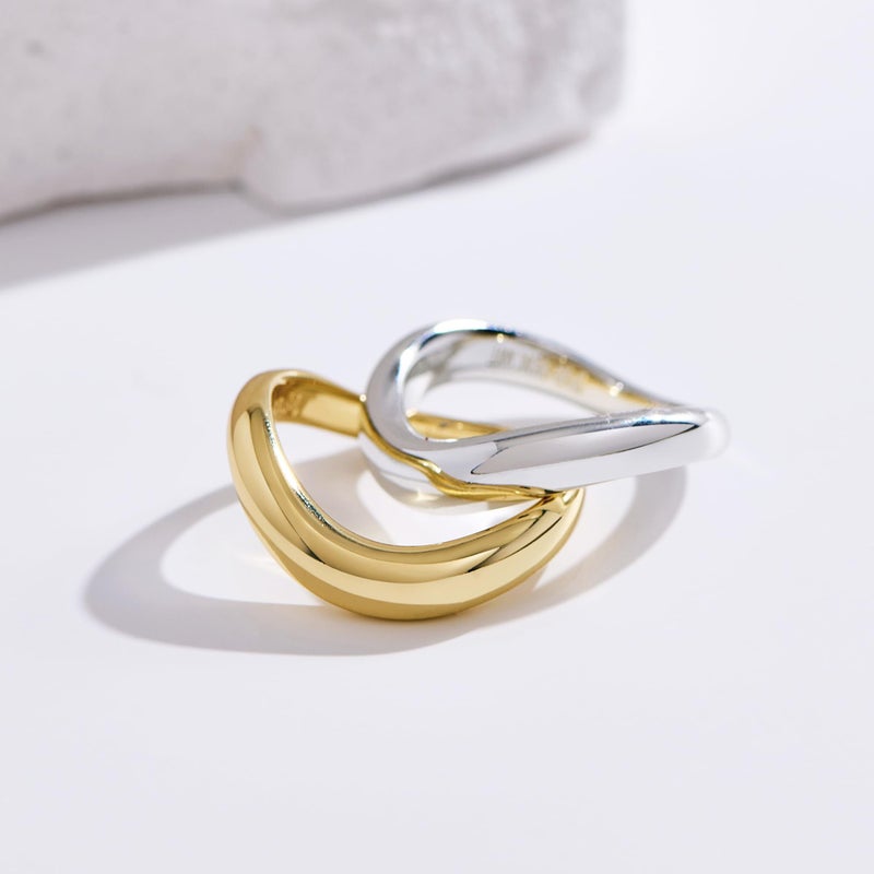 NOKMIT Chunky Wavy Dome Rings for Women, 14K Gold Filled Statement Bold Twisted Wave Bands, Stackable Thumb Ring, High Polish Non Tarnish Comfort Fit Size 6-10 (Gold, 7) - Image 5