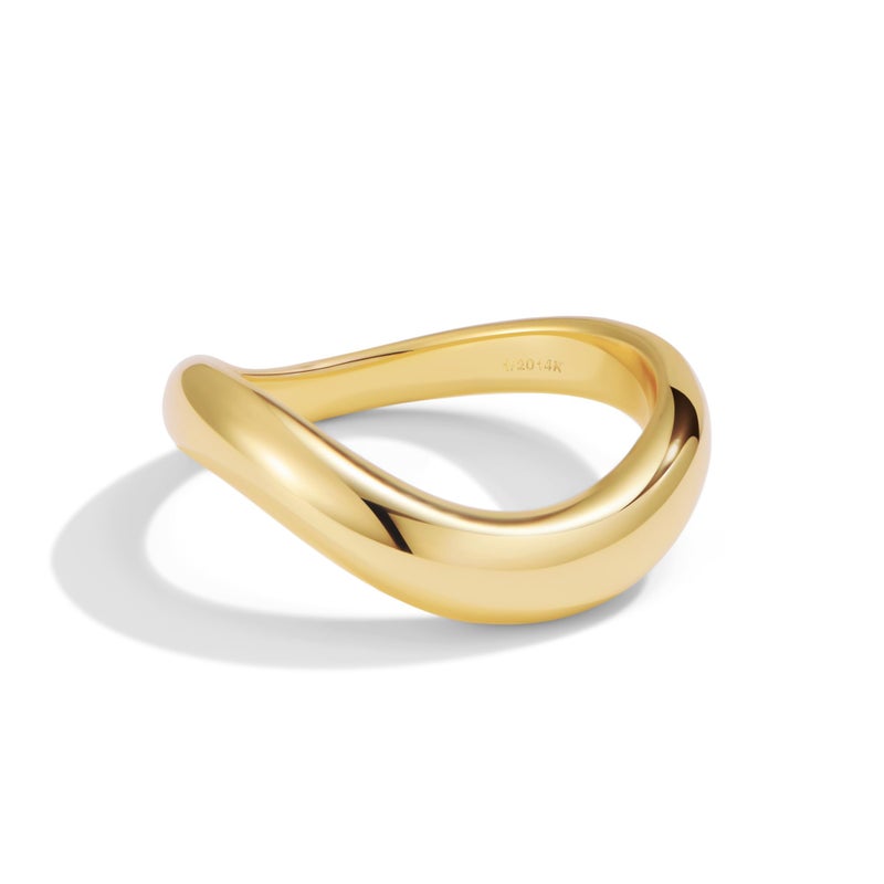 NOKMIT Chunky Wavy Dome Rings for Women, 14K Gold Filled Statement Bold Twisted Wave Bands, Stackable Thumb Ring, High Polish Non Tarnish Comfort Fit Size 6-10 (Gold, 7) - Image 1