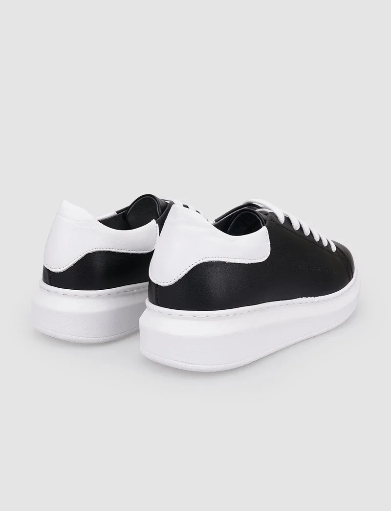 كاباني 100% Genuine Leather Black - White Laced Women's Sneakers