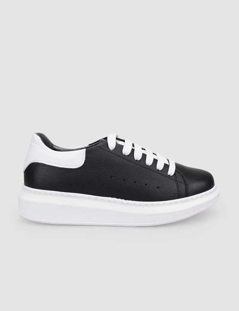 كاباني 100% Genuine Leather Black - White Laced Women's Sneakers