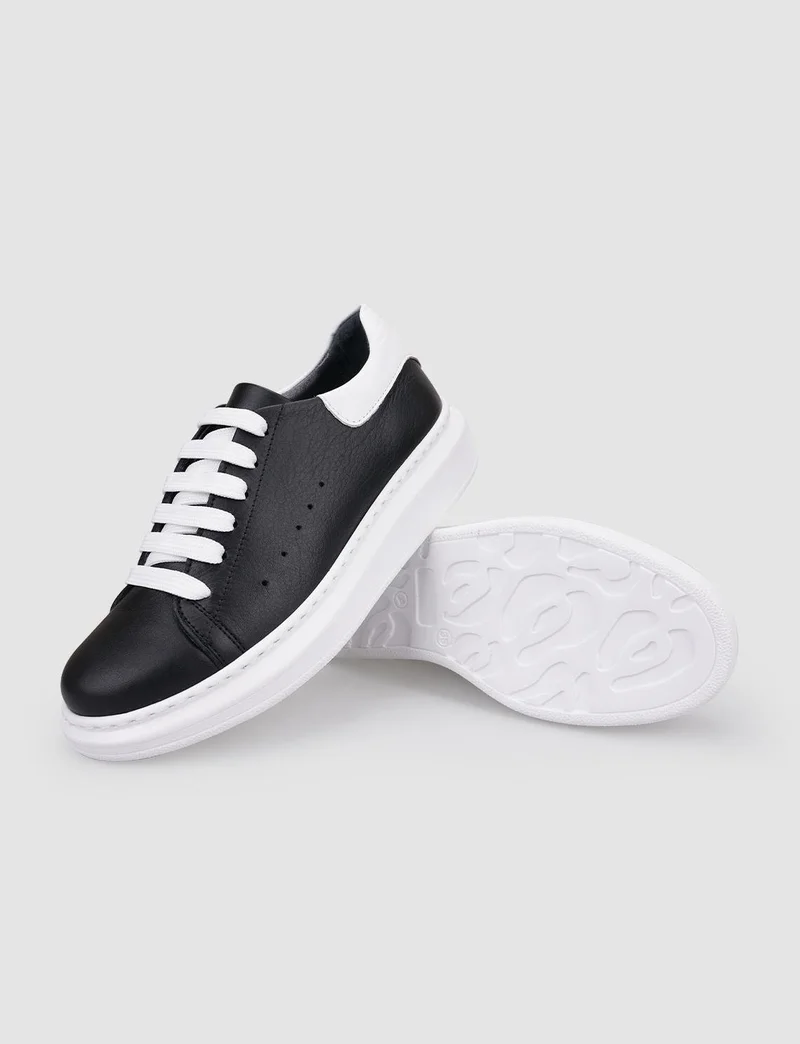 كاباني 100% Genuine Leather Black - White Laced Women's Sneakers