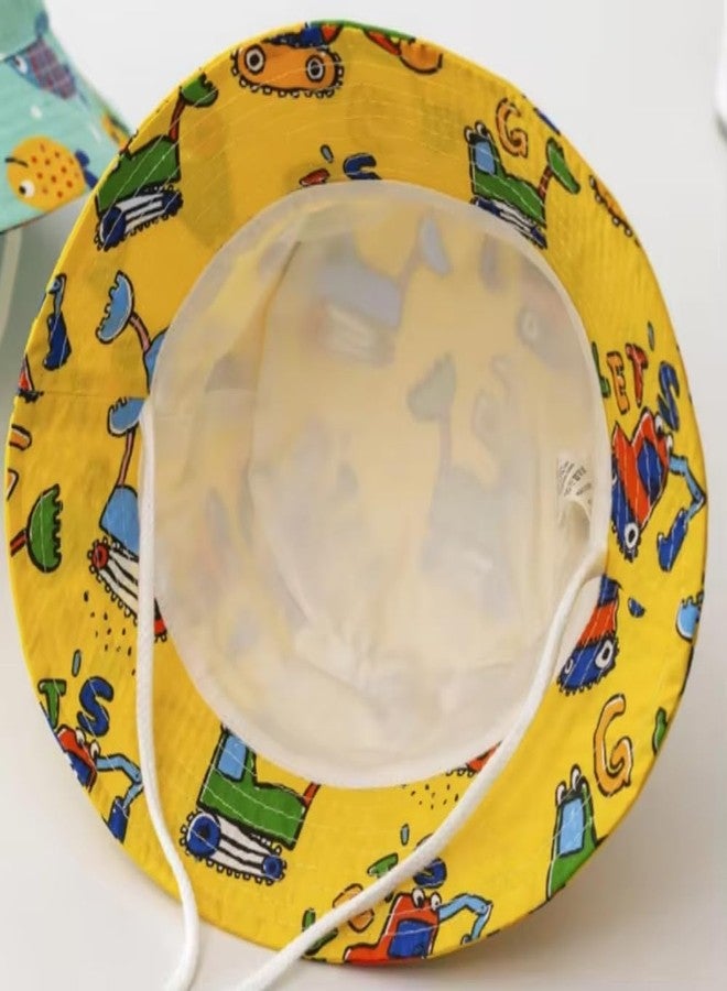 AJG Baby Kids Sun Hat - Toddler Bucket Hats Summer UPF 50+ Sun Protective Beach Hats Wide Brim Outdoor Camping Hat for Boys Girls (US, Age, 2 Years, 7 Years, Yellow Excavator) - Image 2
