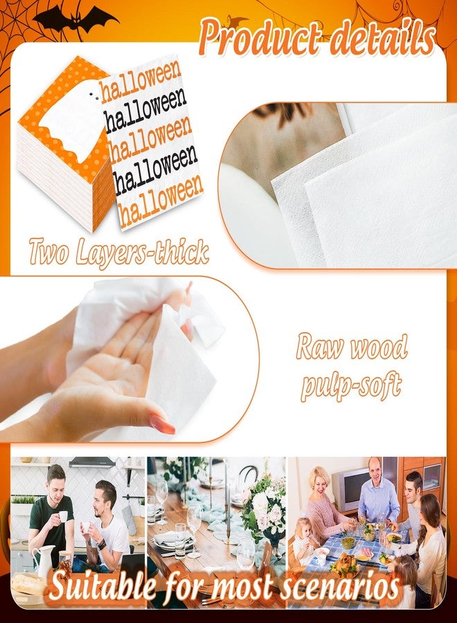 Whaline 100Pcs Halloween Paper Napkins Cute Ghost Pumpkin Skeleton Luncheon Napkin Disposable Dinner Dessert Napkin for Party Supplies Table Decor - Image 3