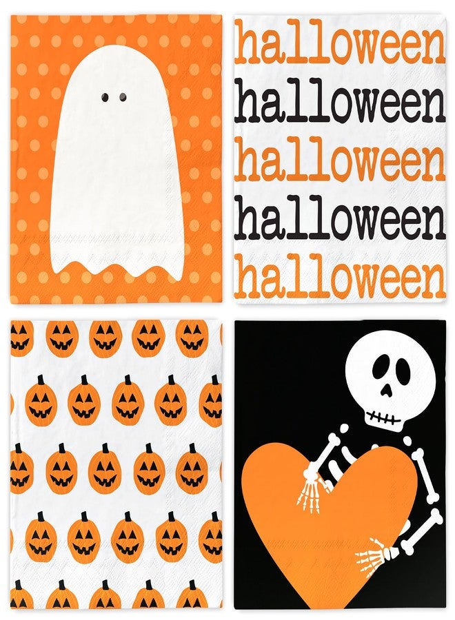 Whaline 100Pcs Halloween Paper Napkins Cute Ghost Pumpkin Skeleton Luncheon Napkin Disposable Dinner Dessert Napkin for Party Supplies Table Decor - Image 1