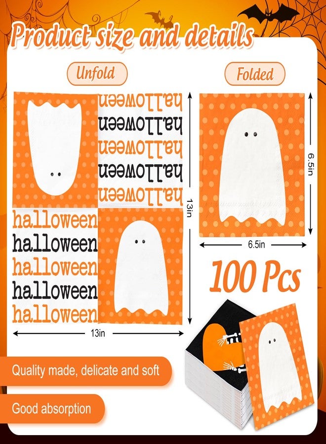 Whaline 100Pcs Halloween Paper Napkins Cute Ghost Pumpkin Skeleton Luncheon Napkin Disposable Dinner Dessert Napkin for Party Supplies Table Decor - Image 2