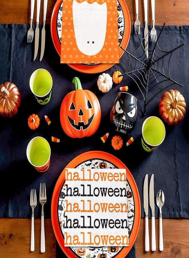 Whaline 100Pcs Halloween Paper Napkins Cute Ghost Pumpkin Skeleton Luncheon Napkin Disposable Dinner Dessert Napkin for Party Supplies Table Decor - Image 4