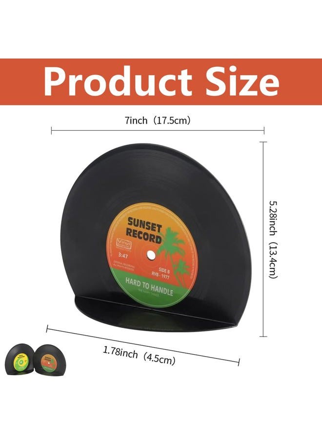 VinBee VintageBee Retro Vinyl Bookends Black Record Book Ends Classic CD Vintage Decorative Bookends For Shelves Nonskid Bookend Supports Black 1Pair - Image 2