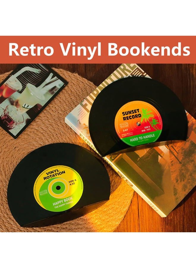VinBee VintageBee Retro Vinyl Bookends Black Record Book Ends Classic CD Vintage Decorative Bookends For Shelves Nonskid Bookend Supports Black 1Pair - Image 5