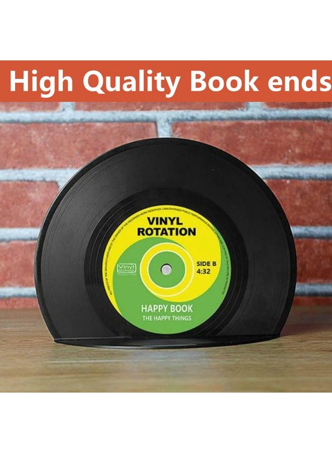 VinBee VintageBee Retro Vinyl Bookends Black Record Book Ends Classic CD Vintage Decorative Bookends For Shelves Nonskid Bookend Supports Black 1Pair - Image 4