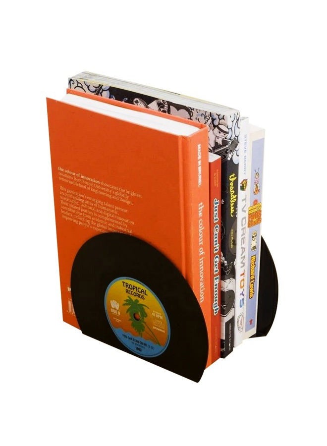 VinBee VintageBee Retro Vinyl Bookends Black Record Book Ends Classic CD Vintage Decorative Bookends For Shelves Nonskid Bookend Supports Black 1Pair - Image 1