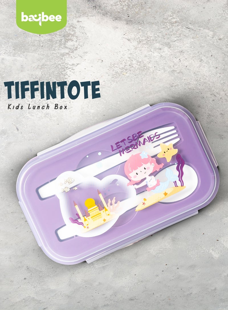 BAYBEE 500 ML Kids Water Bottle & Lunch Box Set for Kids School with Two compartment & Spoon Set | Back to School Products | Lunch Box & Water Bottle Combo Set for Kids Childrens (Mermaid) - Image 2