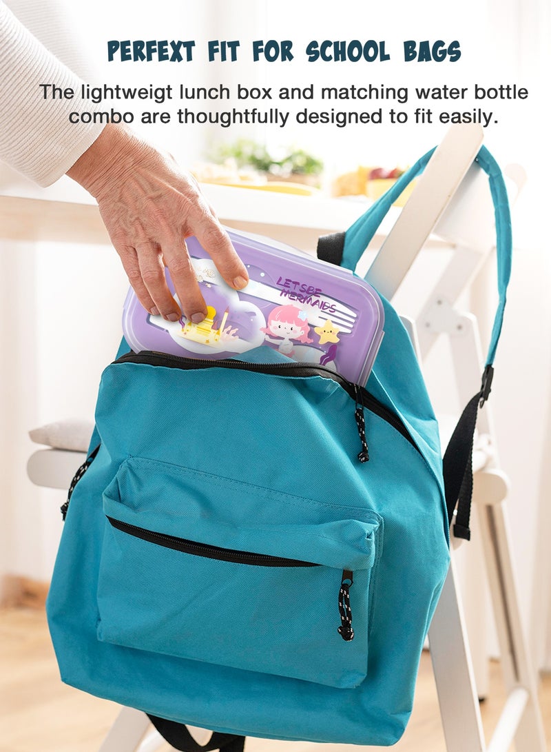 BAYBEE 500 ML Kids Water Bottle & Lunch Box Set for Kids School with Two compartment & Spoon Set | Back to School Products | Lunch Box & Water Bottle Combo Set for Kids Childrens (Mermaid) - Image 5