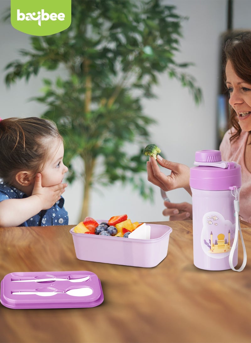 BAYBEE 500 ML Kids Water Bottle & Lunch Box Set for Kids School with Two compartment & Spoon Set | Back to School Products | Lunch Box & Water Bottle Combo Set for Kids Childrens (Mermaid) - Image 3