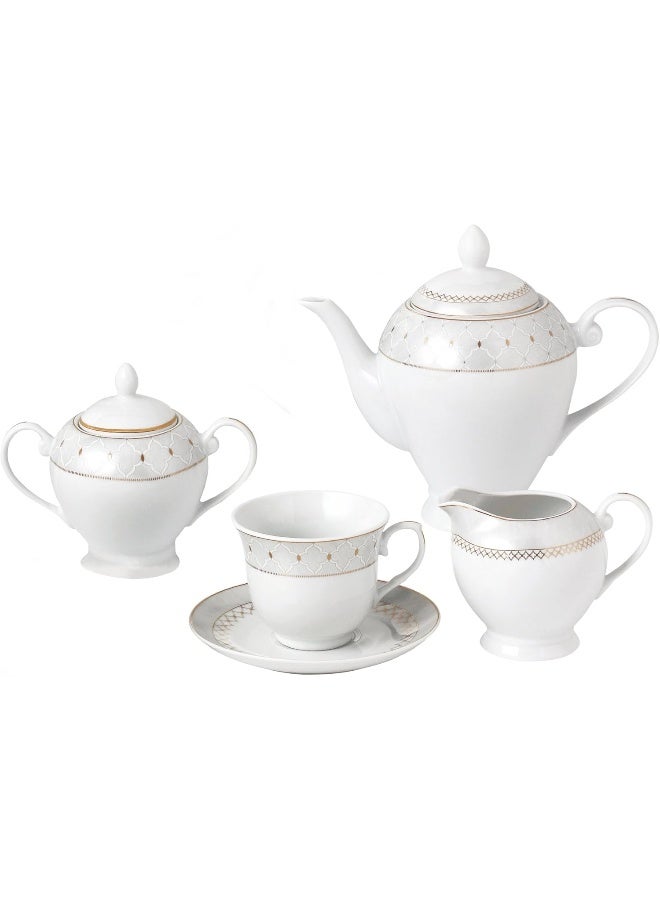 Lorren Home Trends طقم أدوات مائدة بورسلين 57 قطعة بإطار ذهبي خدمة لـ 8 كارلوتا مزيج ومطابقة - Image 2