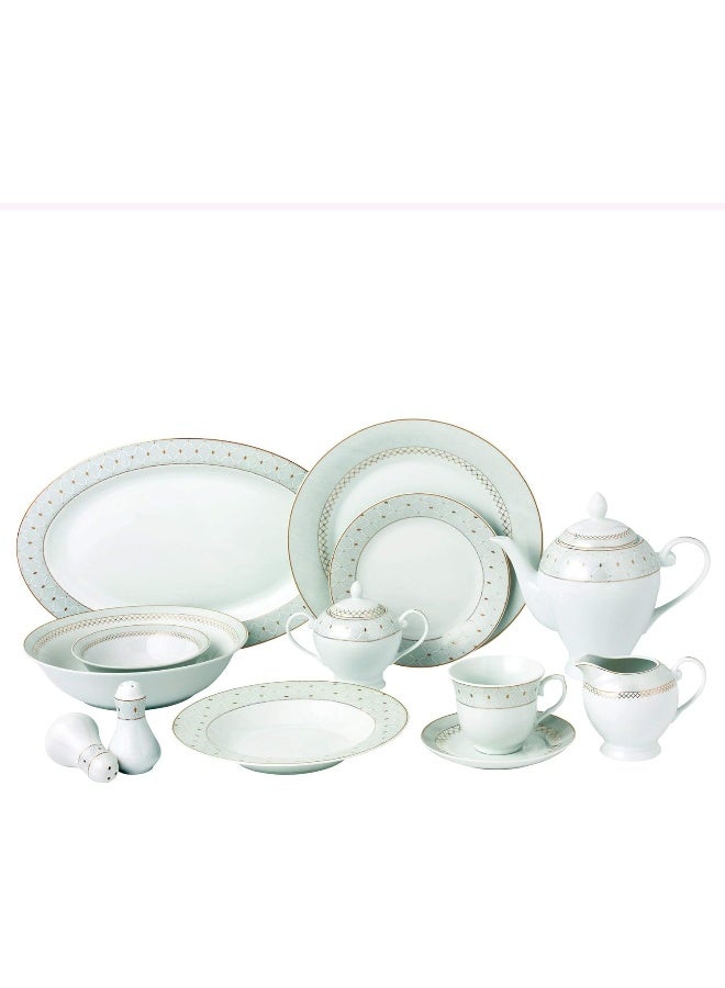 Lorren Home Trends طقم أدوات مائدة بورسلين 57 قطعة بإطار ذهبي خدمة لـ 8 كارلوتا مزيج ومطابقة - Image 1