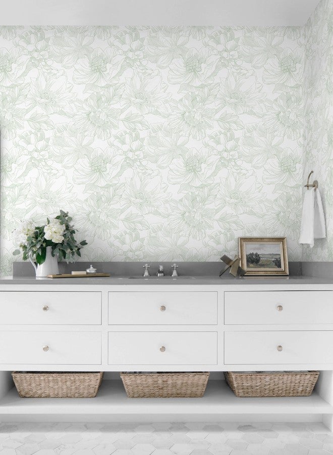 Dimoon 78.7"x17.3" Peel and Stick Wallpaper Green Floral Contact Paper White Boho Modern Wallpaper Removable Self Adhesive Flower Wall Paper for Kitchen Bathroom Bedroom Cabinets Thicken Vinyl Roll - Image 3