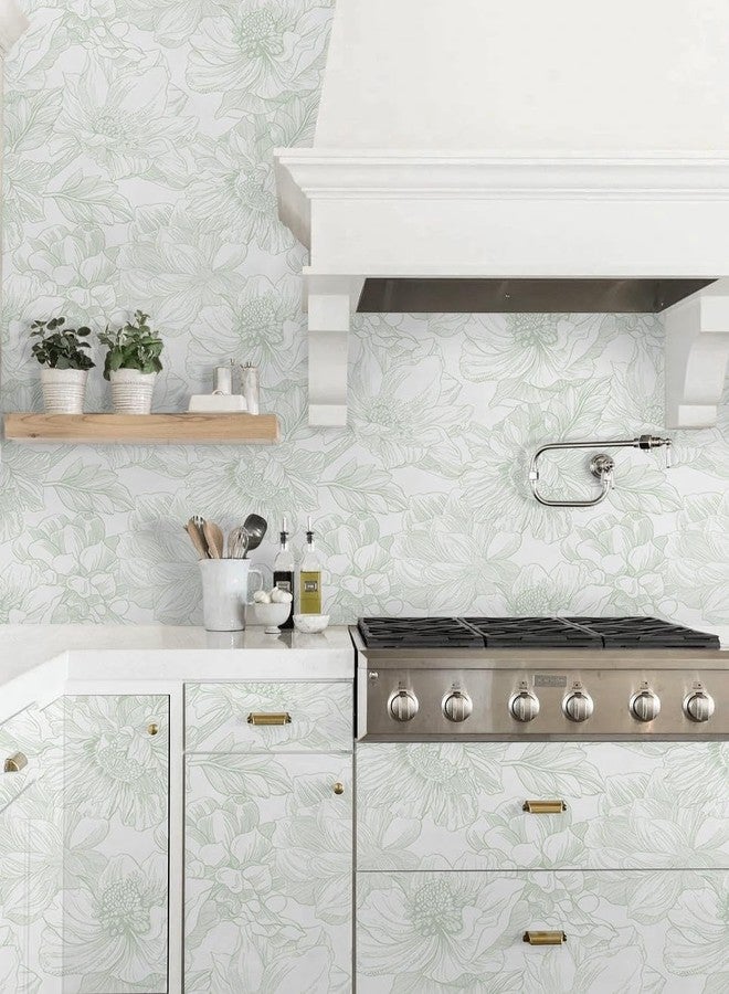Dimoon 78.7"x17.3" Peel and Stick Wallpaper Green Floral Contact Paper White Boho Modern Wallpaper Removable Self Adhesive Flower Wall Paper for Kitchen Bathroom Bedroom Cabinets Thicken Vinyl Roll - Image 4
