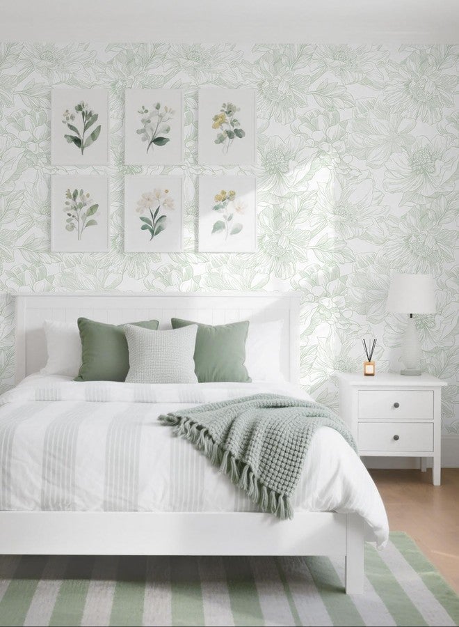 Dimoon 78.7"x17.3" Peel and Stick Wallpaper Green Floral Contact Paper White Boho Modern Wallpaper Removable Self Adhesive Flower Wall Paper for Kitchen Bathroom Bedroom Cabinets Thicken Vinyl Roll - Image 2