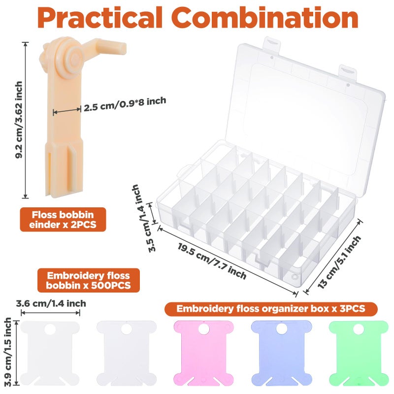 Lemecima 505 Pcs Embroidery Floss Organizer Kit - 2 Removable 24-Grid Thread Storage Boxes with Plastic Bobbins, 2 Bobbin Winders for Cross Stitch, DIY Sewing, Craft Storage - Image 2
