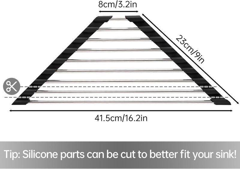 Tomorotec Triangle Roll-Up Dish Drying Rack for Sink Corner Small Foldable Stainless Steel Over The Sink Multipurpose Kitchen Drainer Caddy Trivet Rustproof Organizer Storage Space Saver Shelf (Black) - Image 4