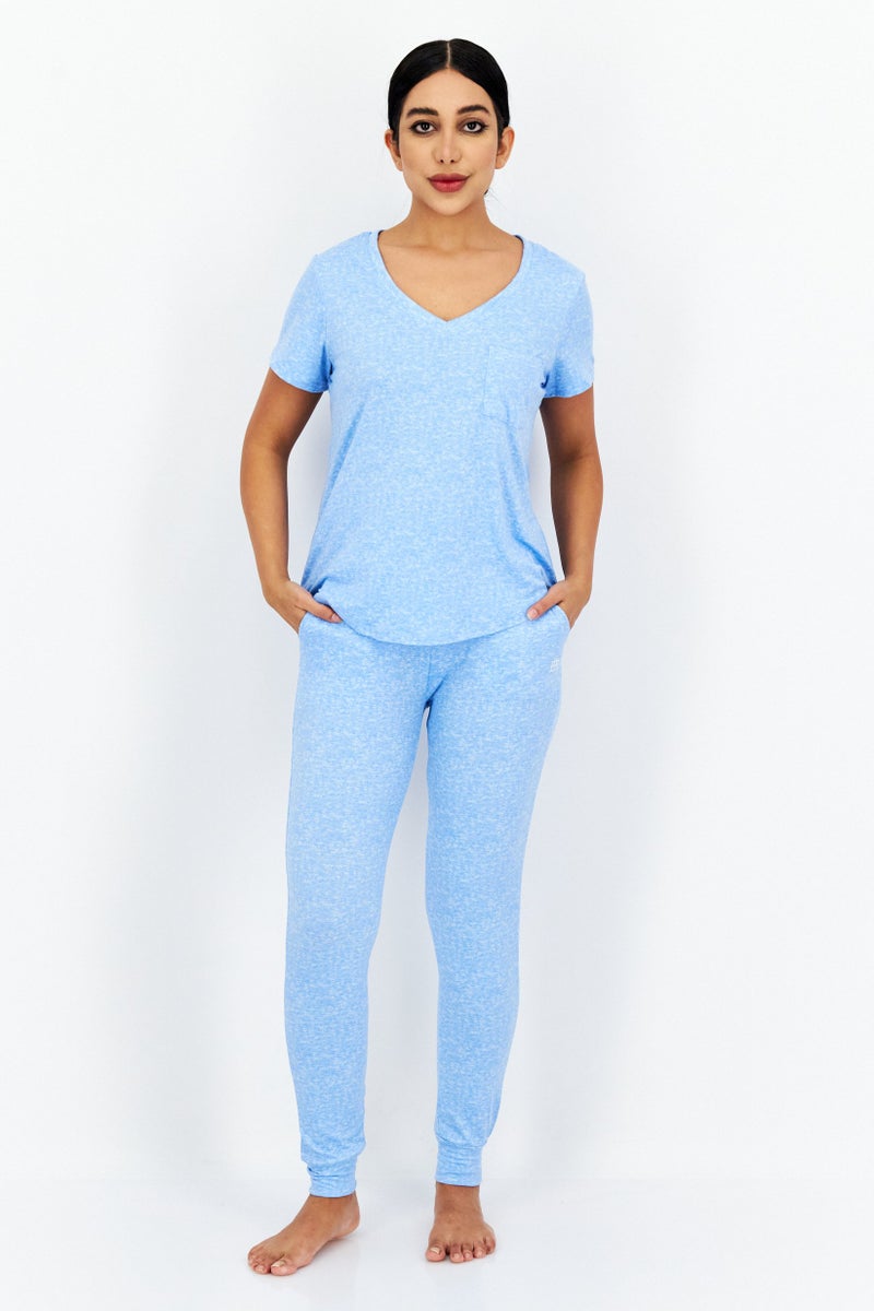 Avalanche Women 2 Piece Heather Top And Jogger Set, Blue - Image 1