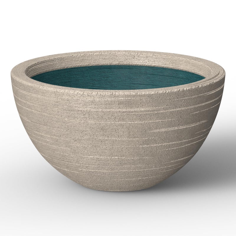 Kante 16.9 Inch Dia Concrete Planter, Round Bowl Design Garden Pot for Indoor Outdoor Plants, Modern Flower Pot with Drainage Hole, Weathered Concrete Finish with Painted Interior - Image 1