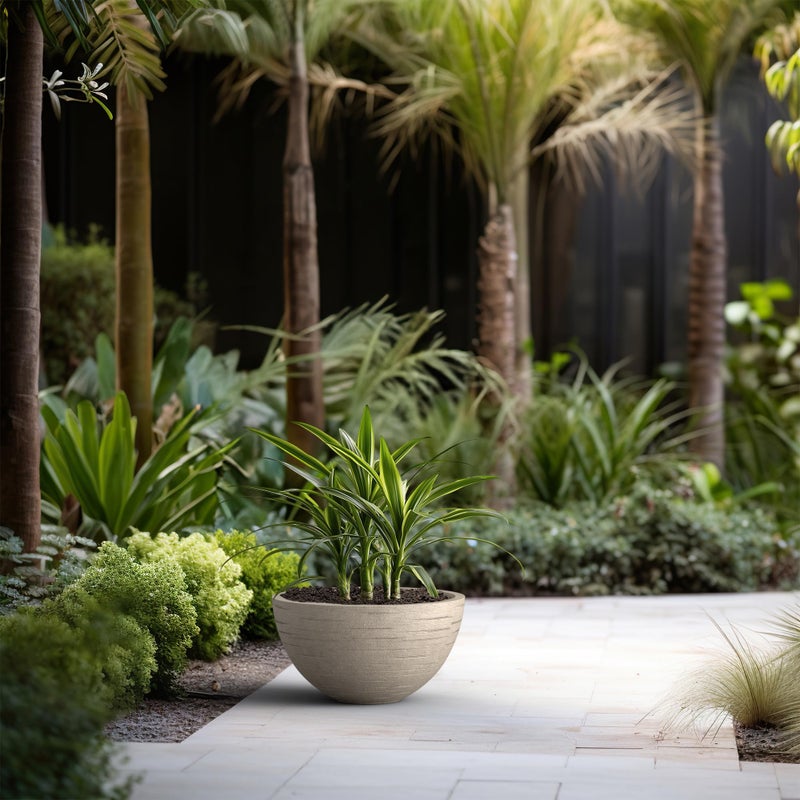 Kante 16.9 Inch Dia Concrete Planter, Round Bowl Design Garden Pot for Indoor Outdoor Plants, Modern Flower Pot with Drainage Hole, Weathered Concrete Finish with Painted Interior - Image 3