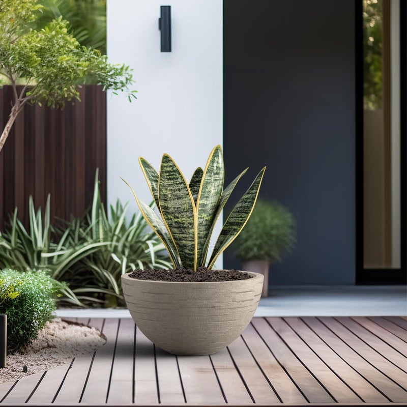 Kante 16.9 Inch Dia Concrete Planter, Round Bowl Design Garden Pot for Indoor Outdoor Plants, Modern Flower Pot with Drainage Hole, Weathered Concrete Finish with Painted Interior - Image 5