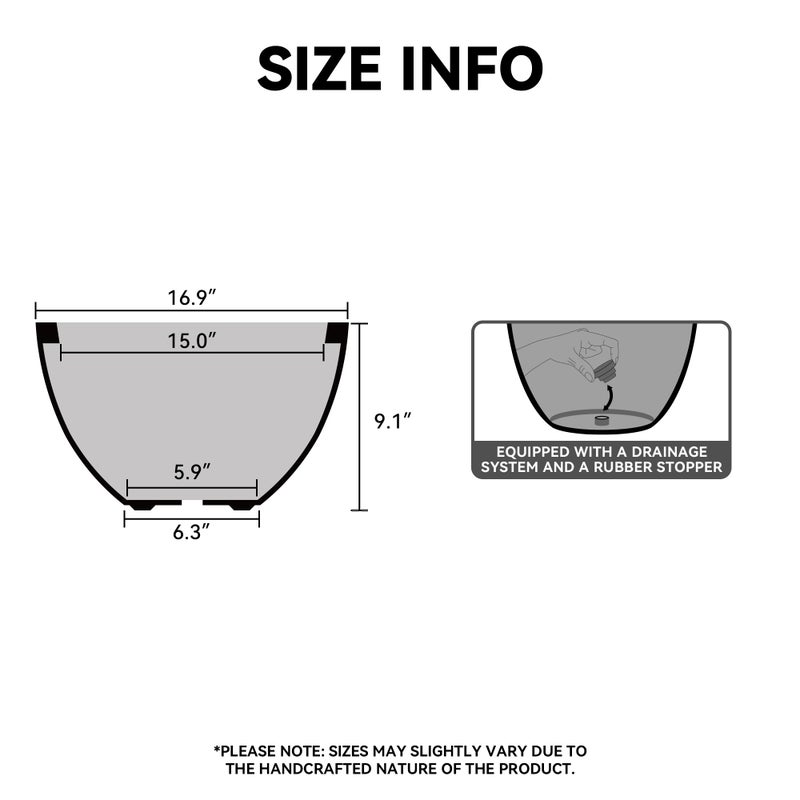 Kante 16.9 Inch Dia Concrete Planter, Round Bowl Design Garden Pot for Indoor Outdoor Plants, Modern Flower Pot with Drainage Hole, Weathered Concrete Finish with Painted Interior - Image 2