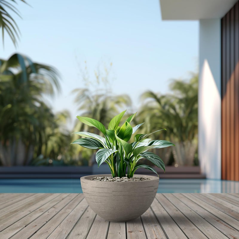 Kante 16.9 Inch Dia Concrete Planter, Round Bowl Design Garden Pot for Indoor Outdoor Plants, Modern Flower Pot with Drainage Hole, Weathered Concrete Finish with Painted Interior - Image 4