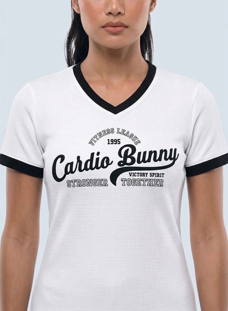 Cardio Bunny white Women's Regular Fit Varsity Tee With Short Sleeve for Women | Best Price UAE