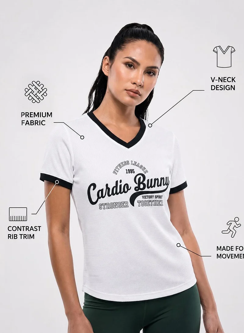 Cardio Bunny white Women's Regular Fit Varsity Tee With Short Sleeve for Women | Best Price UAE