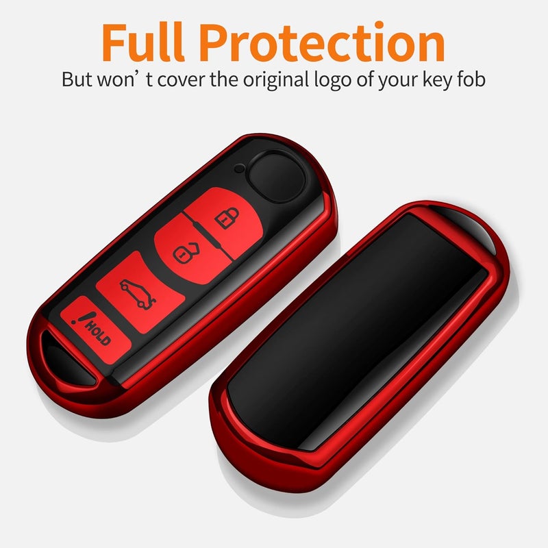 Sindeda Key Fob Cover for Mazda with Keychain - Red - Image 2