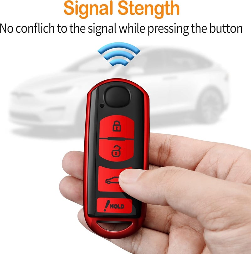 Sindeda Key Fob Cover for Mazda with Keychain - Red - Image 5