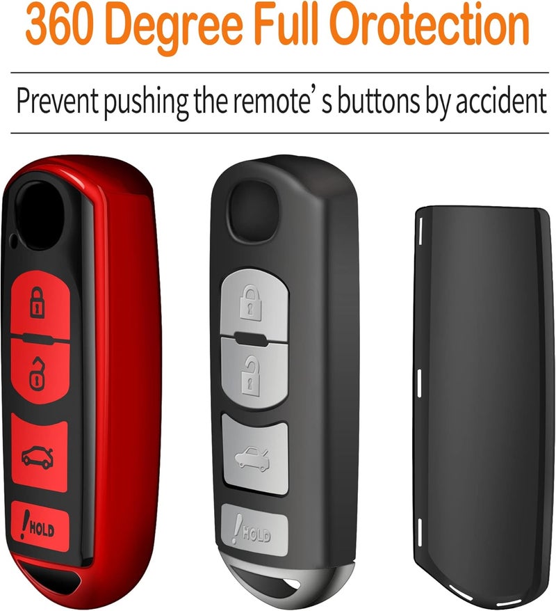 Sindeda Key Fob Cover for Mazda with Keychain - Red - Image 3