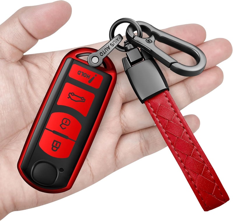 Sindeda Key Fob Cover for Mazda with Keychain - Red - Image 1