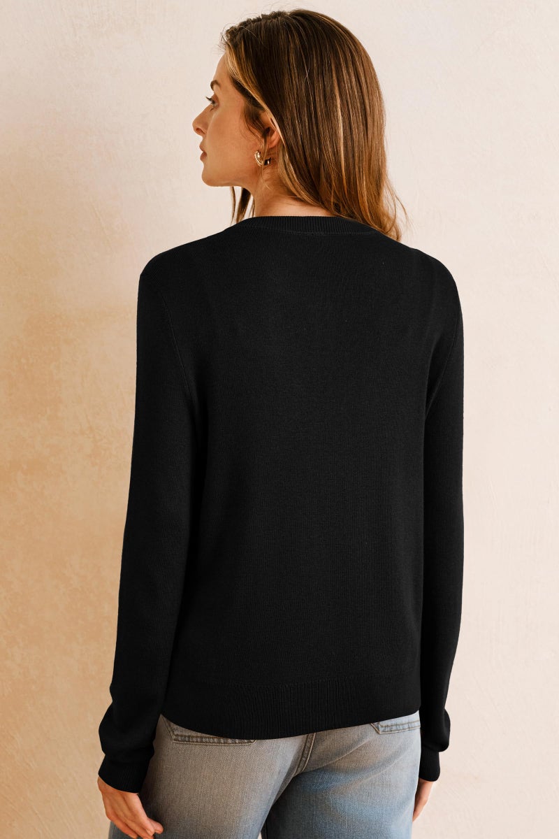 Arach&Cloz Womens Cardigan Sweaters 2026 Soft Layering Essential Knit Long Sleeve Crew Neck Button Down Lightweight Top Fashion Outfits Summer Spring Business Casual Work Black M - Image 5