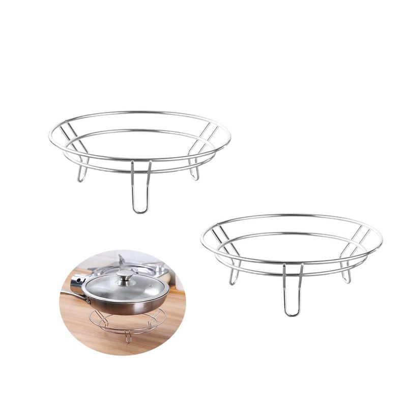 UtySty 2 Pack Wok Pan Holder Hot StirFry Pans Wire Rack Steamer Dish Base Serving Stand Round Bottom Pot Trivet Bracket Stainless Steel Heat Resistant for Kitchen Table Countertops Cooling