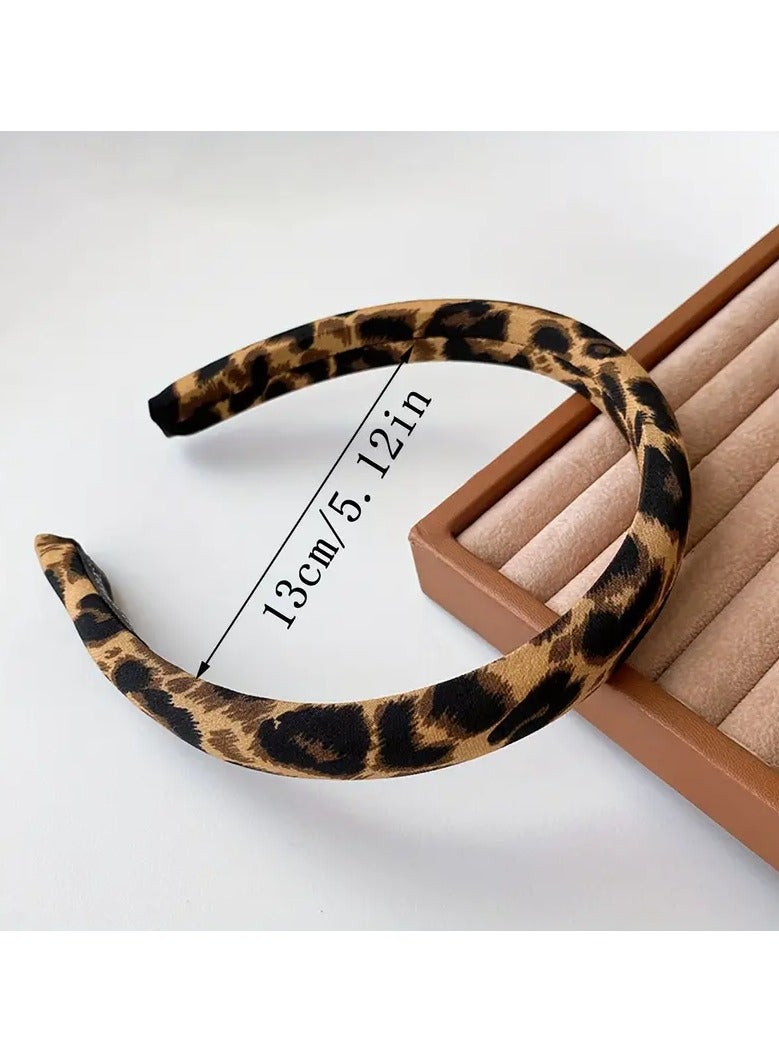 Goolsky Vintage Leopard Print Velvet Headband Set For Women, Elegant Retro Hair Hoop For Daily Casual Occasions, Deep Brown Hair Circle 2-Piece Bundle - Image 4