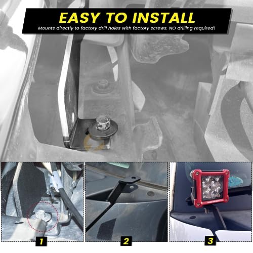 KANGIKX F150 Front A-Pillar Hood Hinges LED Work/Cube Light Mount Brackets Raptor Engine Hood Ditch Light Pods Mount Compatible with Ford F150 2004-2014 & 1st Gen SVT Raptor - Image 5