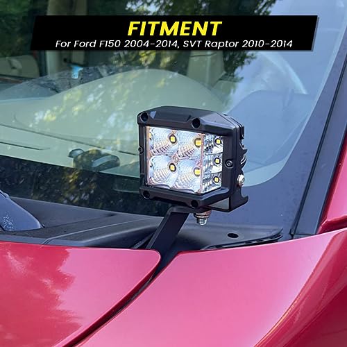 KANGIKX F150 Front A-Pillar Hood Hinges LED Work/Cube Light Mount Brackets Raptor Engine Hood Ditch Light Pods Mount Compatible with Ford F150 2004-2014 & 1st Gen SVT Raptor - Image 3