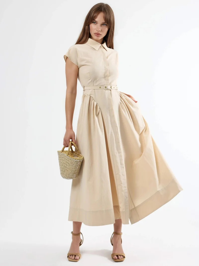 Busem BUSEM Belted Midi Dress with Shirt Collar