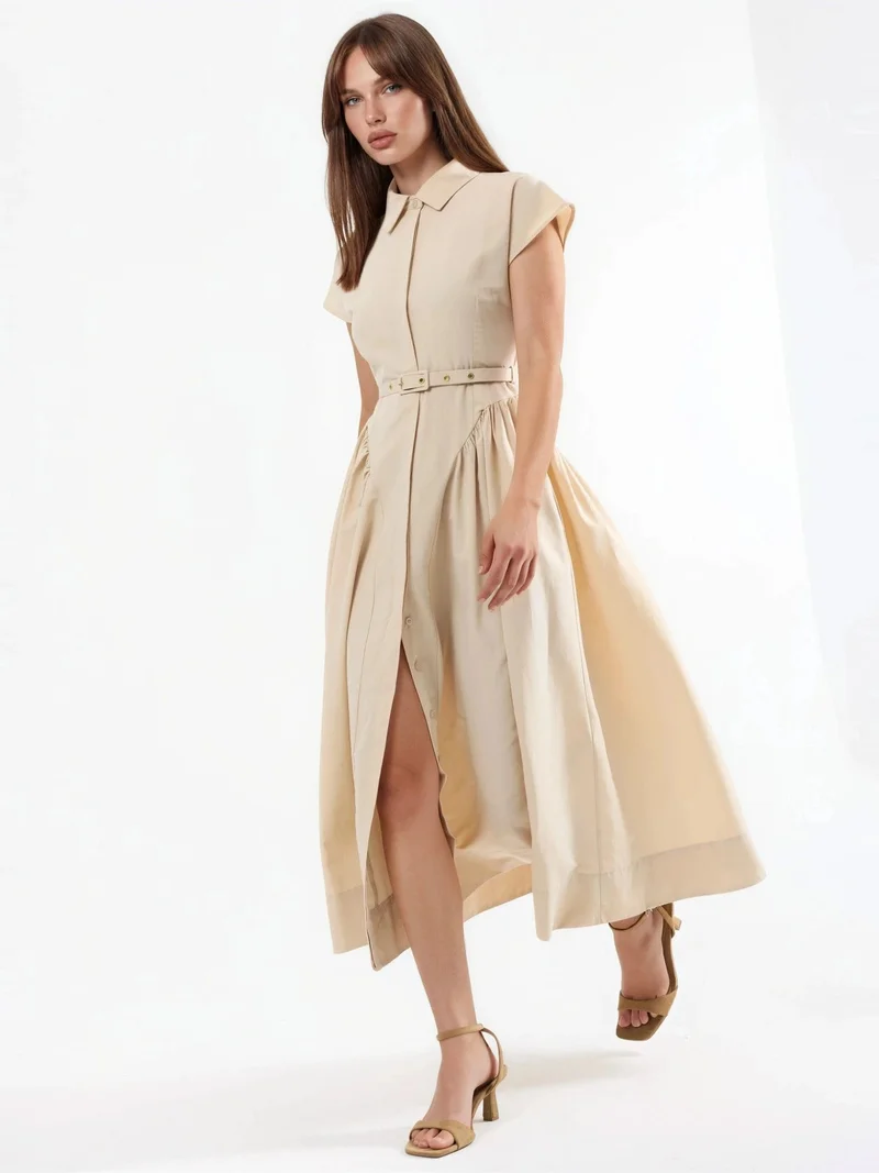 Busem BUSEM Belted Midi Dress with Shirt Collar