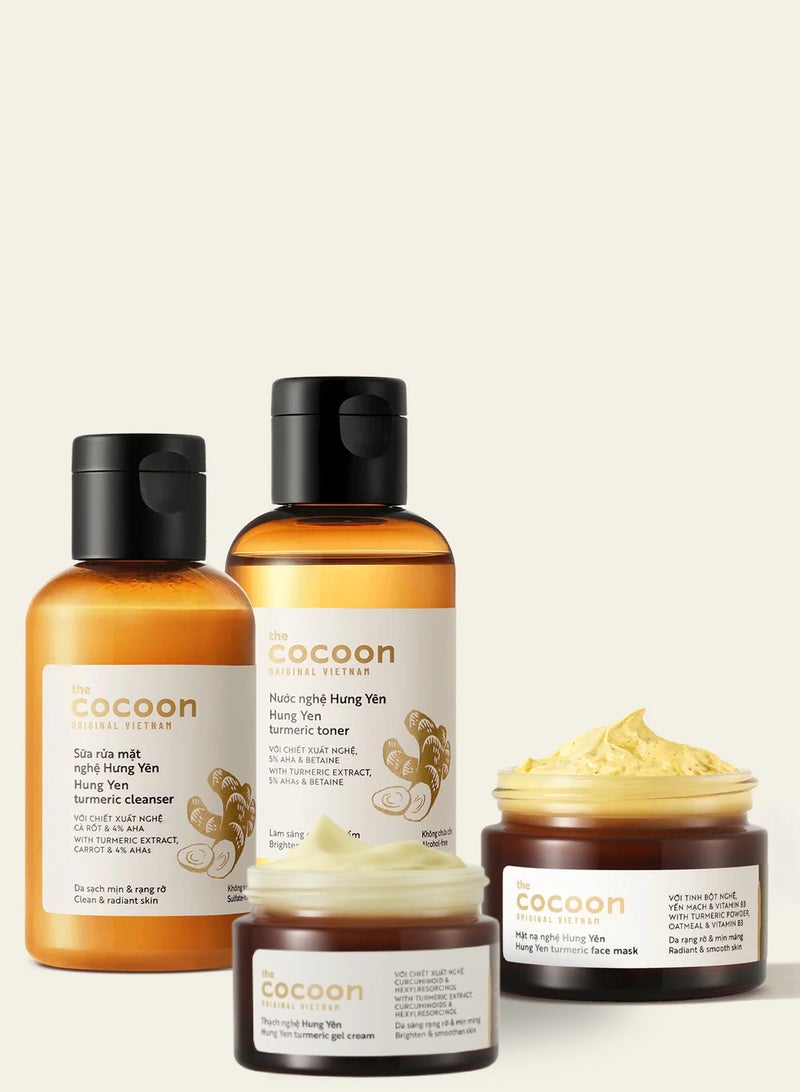 ذا كوكوون أورجنال فيتنام توفير 15% مع الباقات | طقوس هَنگ يِن بالكركم لتفتيح البشرة – غسول وتونر 140 مل لكل منتج، كريم مائي وماسك 100 مل لكل منتج (مجموعة عناية متكاملة بالبشرة) + هدية مجانية - Image 1